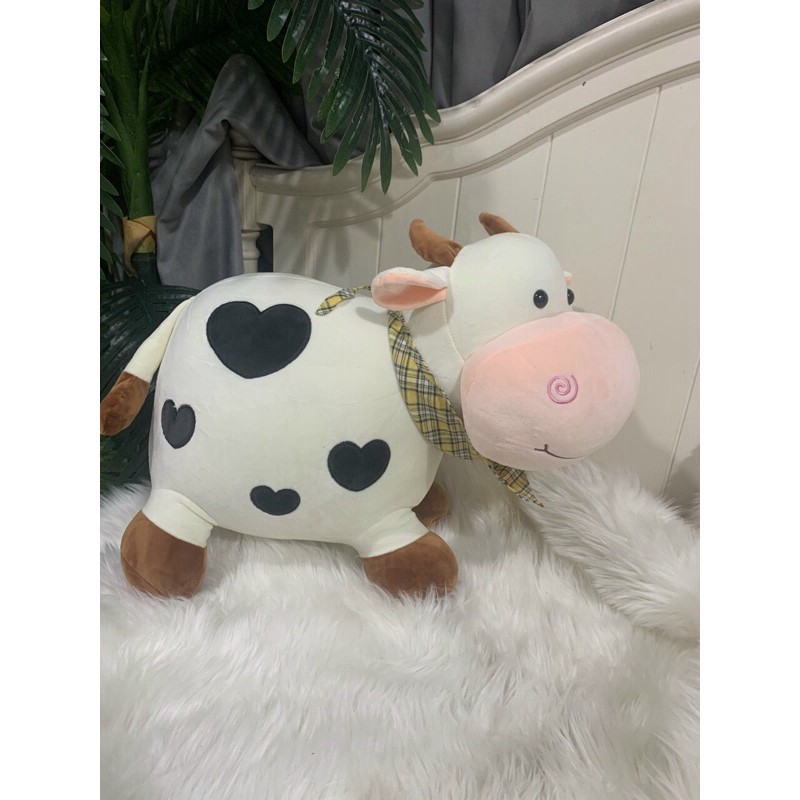 Trâu Bông Khăn Tim - Gấu Bông Hình Trâu Quàng Khăn Chất Nhung Mềm Mịn Siêu Cute Size 60cm