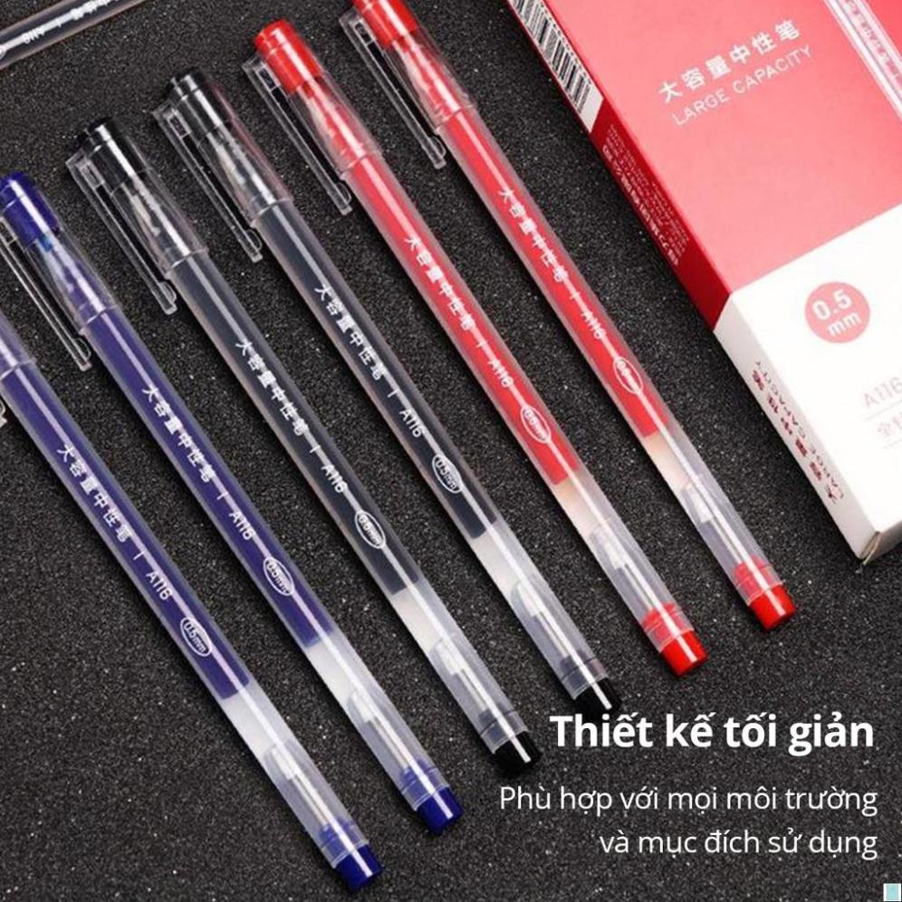 Bút gel mực nước văn phòng 0.5mm Deli ba màu xanh đen đỏ nhanh khô viết đều trơn tru lâu hết mực chất lượng cao A116 .