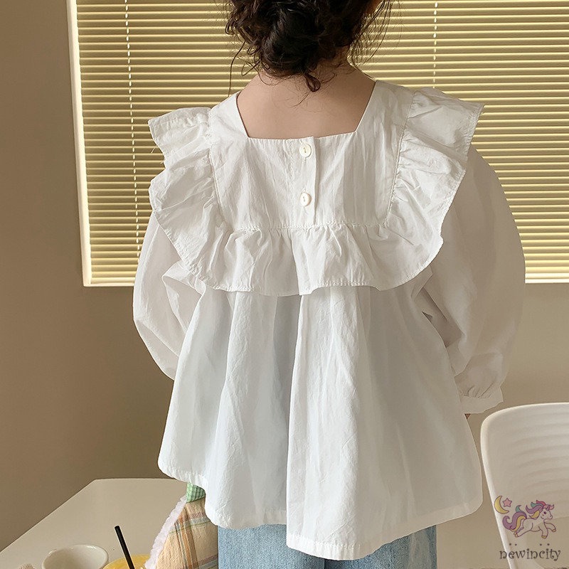 Áo Sơ Mi Cotton Cổ Vuông Dài Tay Thời Trang Hàn Quốc Dành Cho Bé Gái