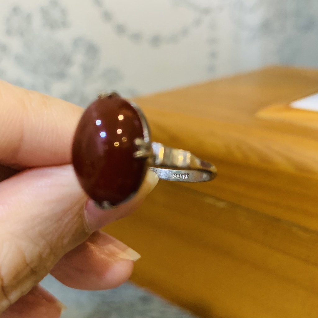 N33. Nhẫn Agate vintage oval đỏ đô | Độc lạ | Vintage Necklace|| Si Nhật | Japan | 2HAND | trang sức nhật bản