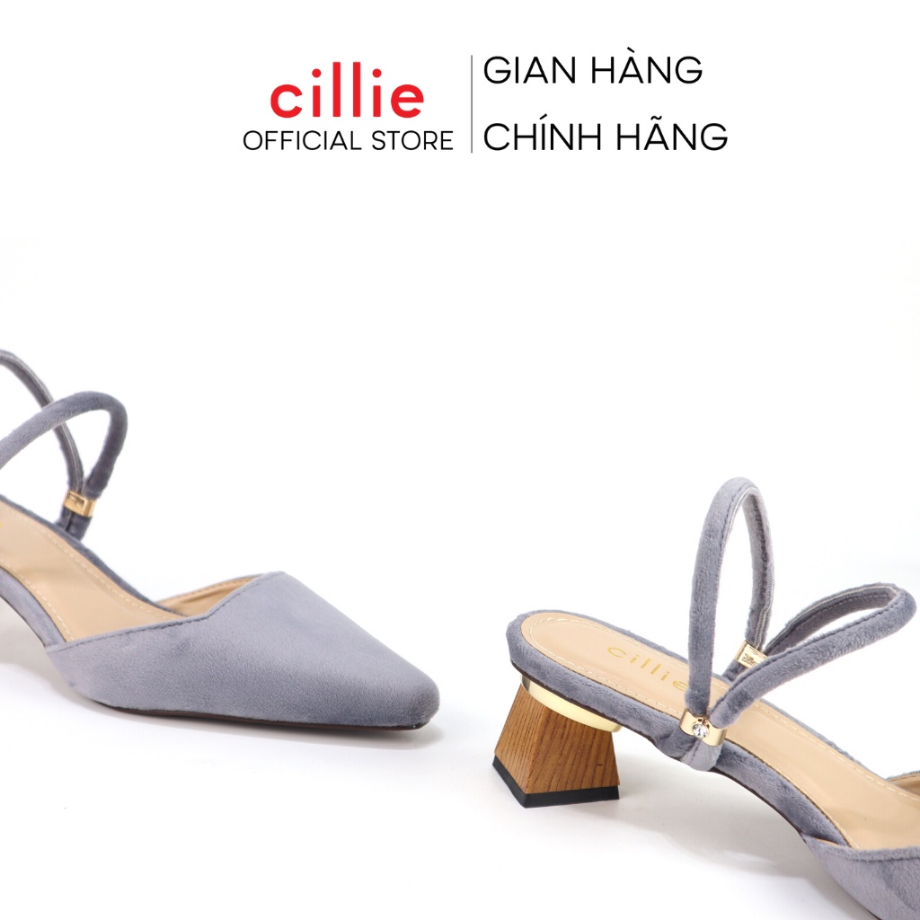 Giày sandal cao gót nữ bít mũi quai ngang phối da lộn gót gỗ cao 5cm độc đáo màu sắc nổi bật đi chơi dạo phố Cillie 1169