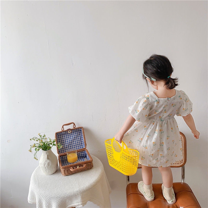 Đầm Liền Quần Tay Ngắn In Hoa Cho Bé Gái