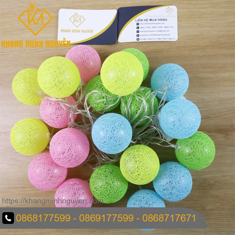 Đèn trang trí Noel, Giáng Sinh - Bộ 20 đèn banh chỉ tròn nhiều màu, có chớp, không đổi màu - có bọc nhựa chống nước