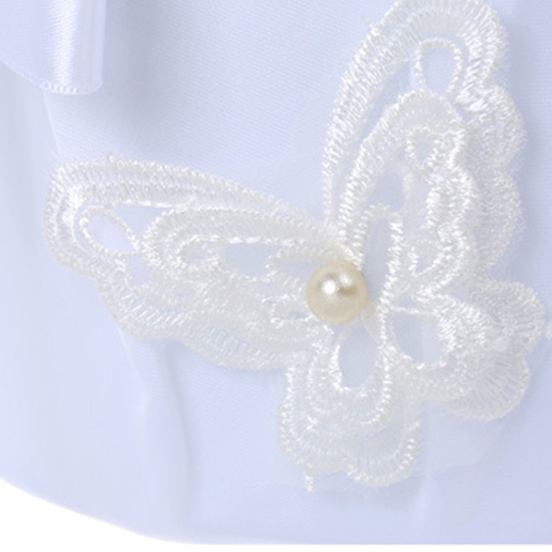 Giỏ Đựng Kẹo Cưới Vải Satin Phối Ren Hoa Và Bươm Bướm Xinh Xắn