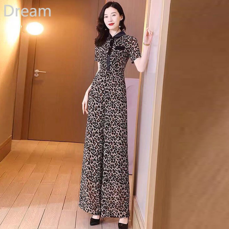 Áo liền quần ống rộng họa tiết da báo ôm dáng thời trang mùa hè dành cho nữ