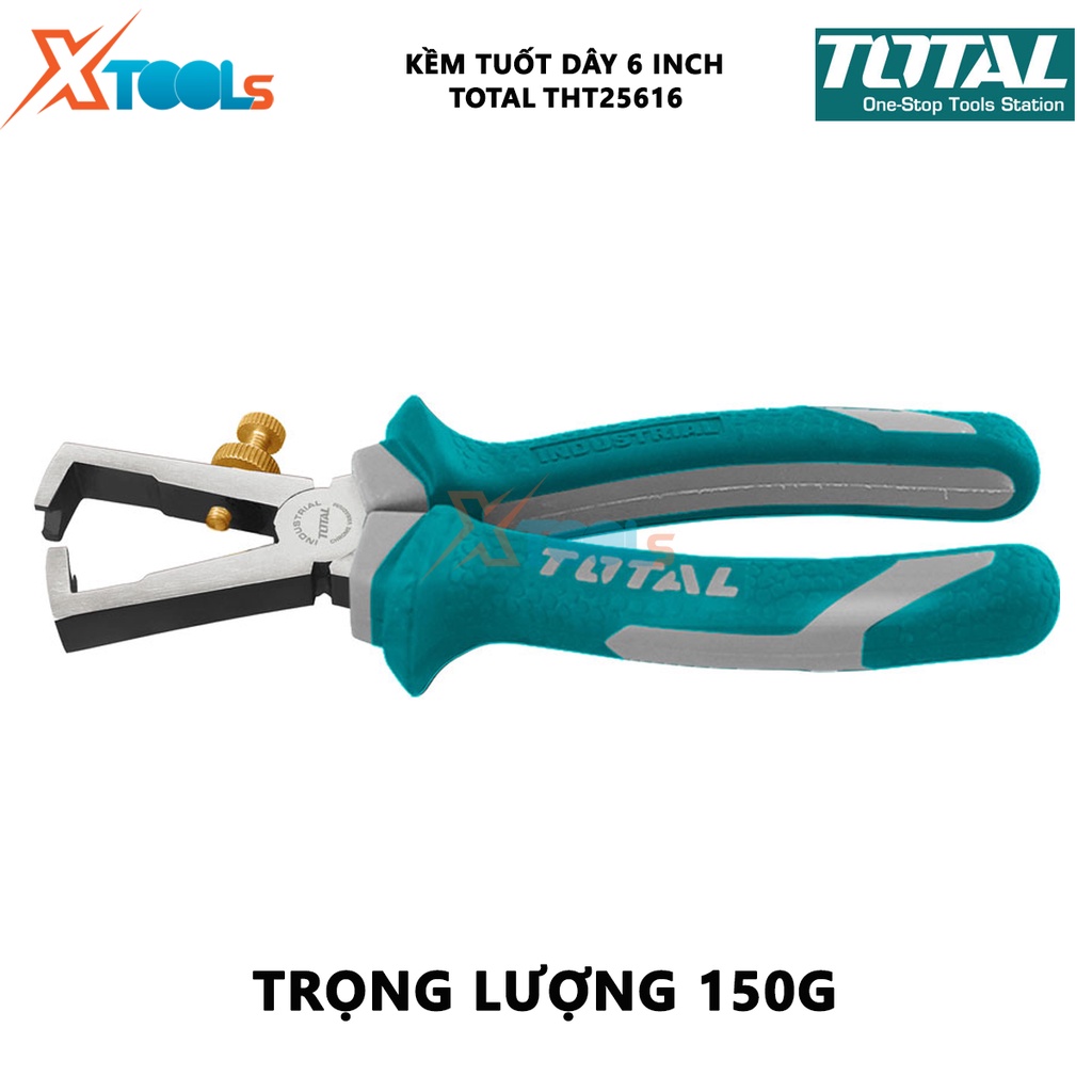 Kềm tuốt dây điện TOTAL THT25616 Tuốt dây 6mm Kích thước: 150mm Thép CR-V, cao su cách điện bóc, tách vỏ dây điện các lo