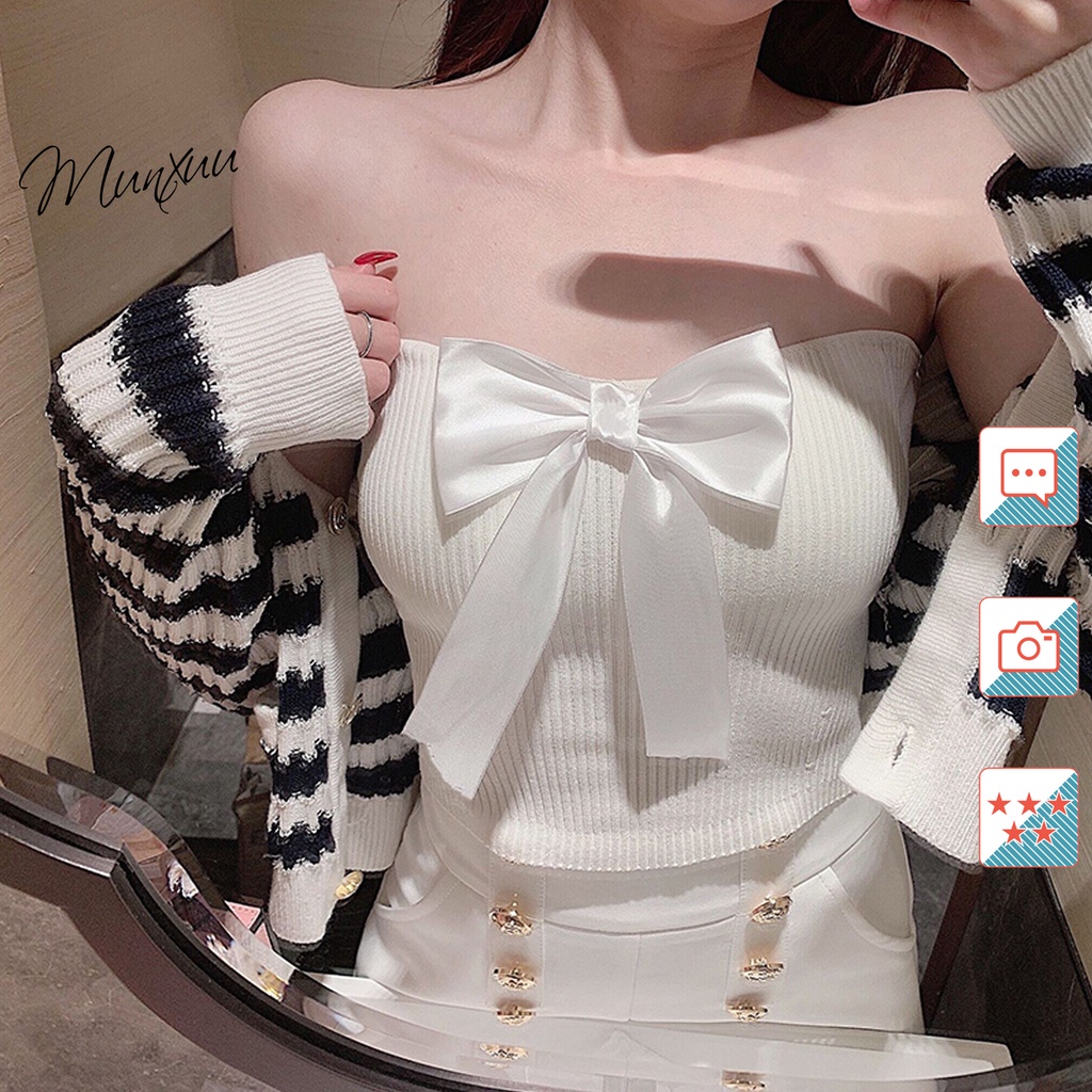 Áo bra nữ chất cotton mềm MUNXUU, phối nơ ngực xinh có đệm lót tặng kèm dây áo - BR18