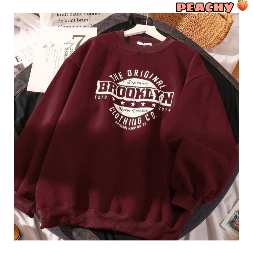 Áo nỉ sweater unisex dài tay nam nữ in họa tiết,  màu đỏ vang SW1