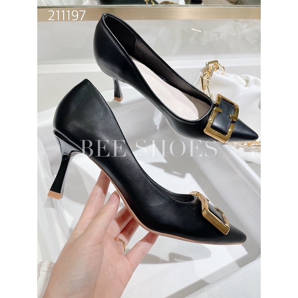 BEESHOES - GIÀY CAO GÓT NỮ MŨI NHỌN - GIÀY CAO GÓT NỮ GÓT NHỌN CAO 5 PHÂN SẴN MÀU ĐEN - KEM 211197