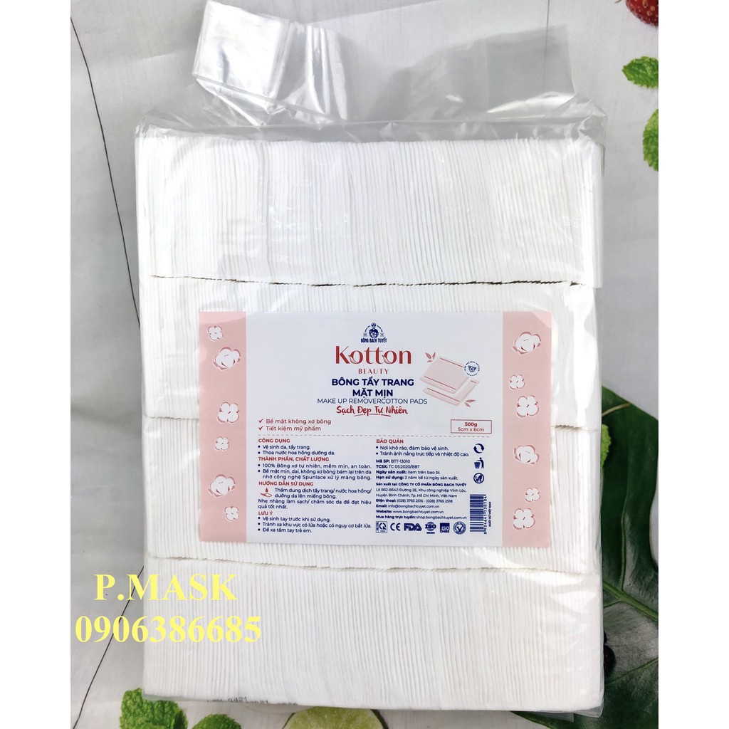 Bông Tẩy Trang Bề Mặt Mịn KOTTON BEAUTY gói 500gr chính hãng Bông Bạch Tuyết - Bông Tẩy Trang Cotton Bề Mặt Mịn