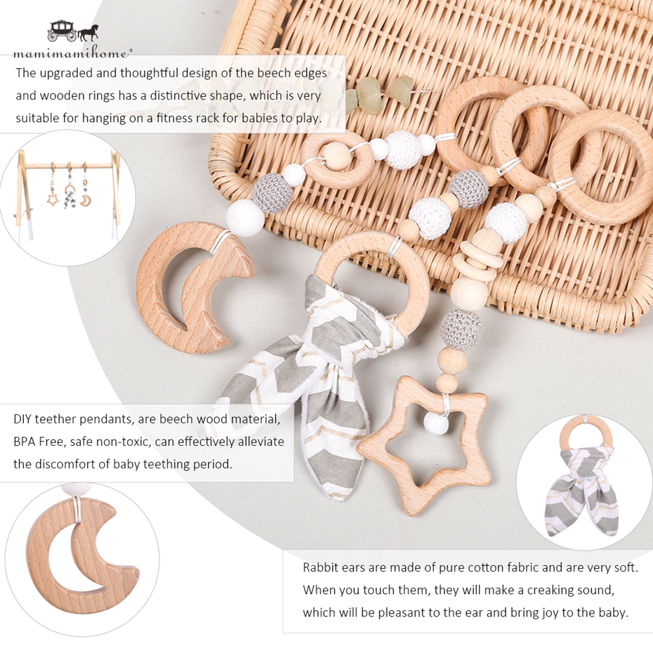 Set 3 đồ chơi dây treo cầm nắm Mamimamihome bằng gỗ dành cho bé