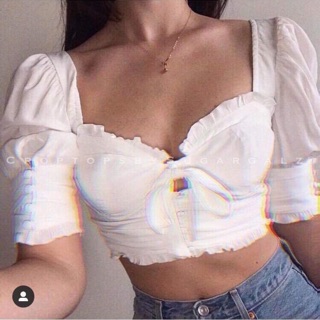 Áo croptop cúp ngực tay bồng buộc dây - by SugarG