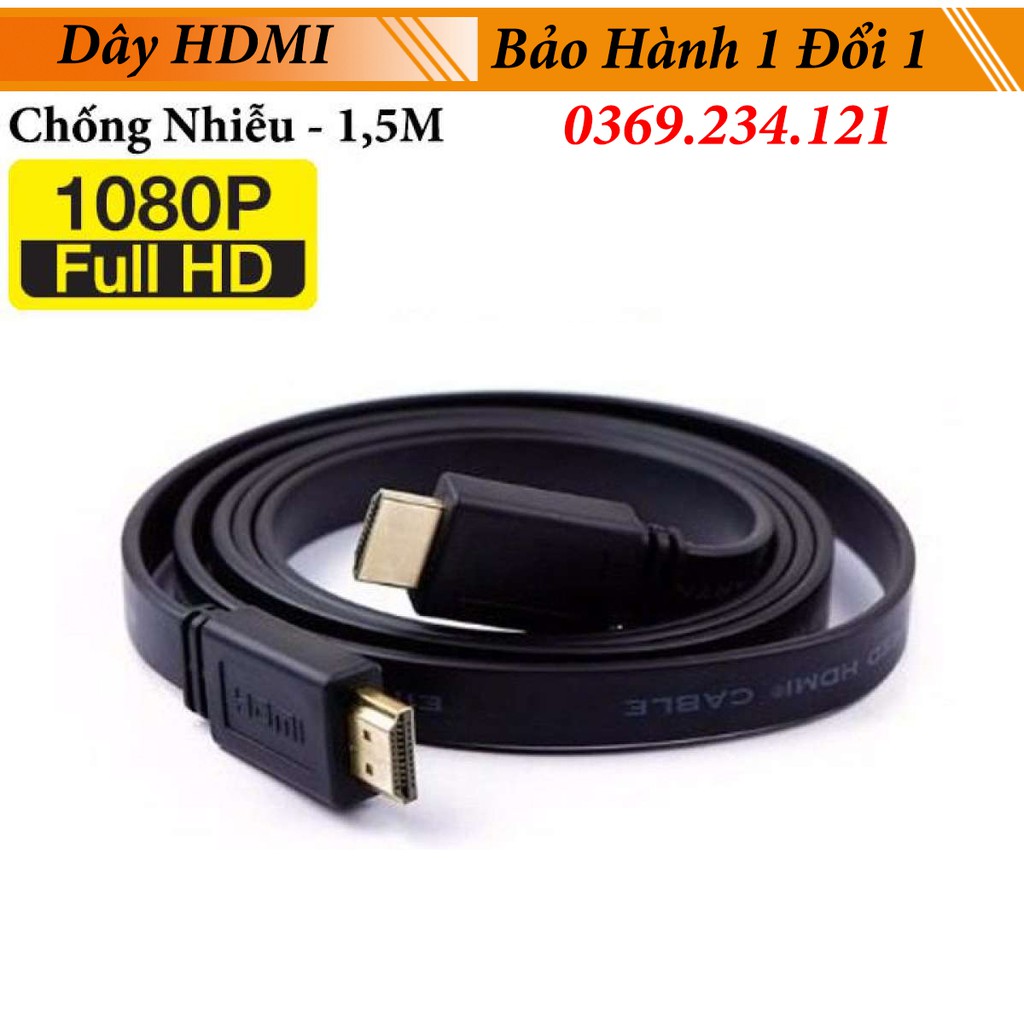 Cable Dây kết nối HDMI Dẹt 2 đầu cho tivi và máý chiếu, màn hình máy tính dẹt 1,5m cao cấp cho Laptop Full HD 1080P