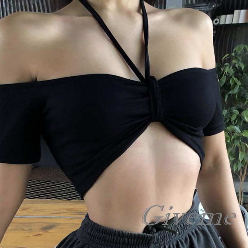 Áo Croptop Tay Ngắn Hở Vai Màu Sắc Trơn Dành Cho Nữ