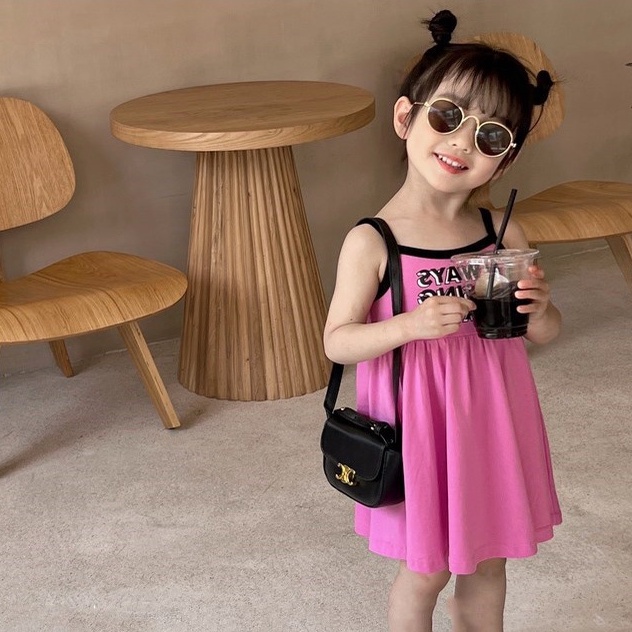 Đầm Hai Dây In Chữ Thời Trang Mùa Hè Hàn Quốc Dễ Thương Cho Bé Gái