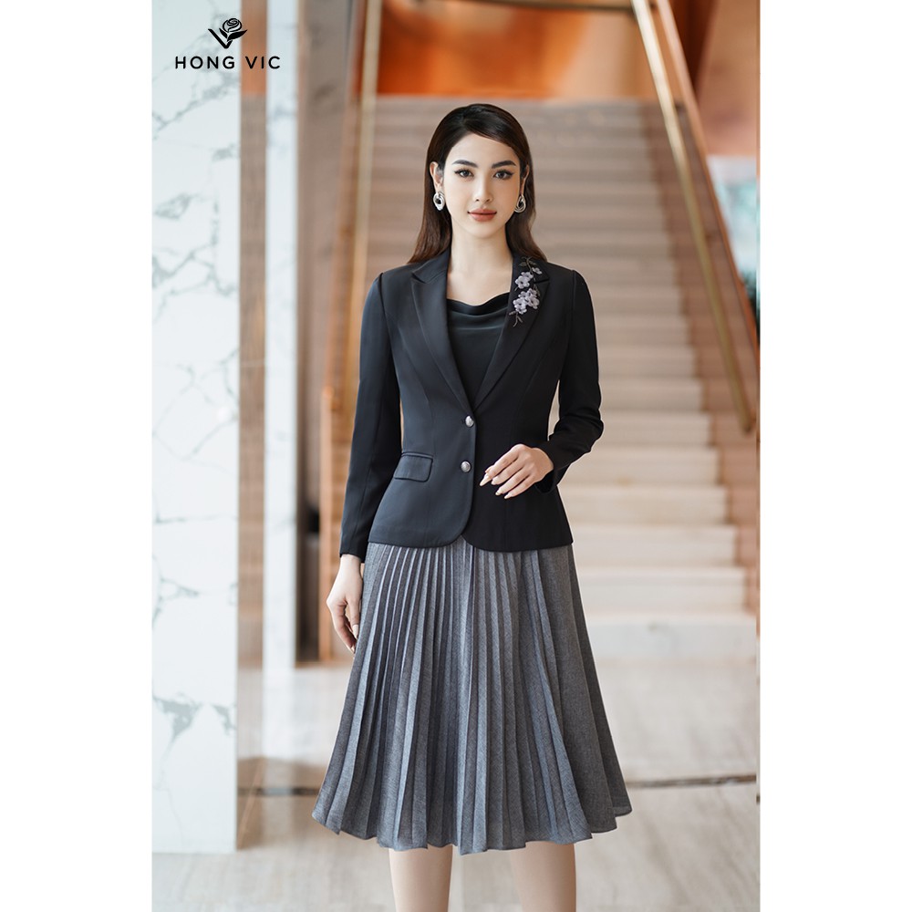 Vest kiểu nữ thiết kế Hongvic đen hoa ghi AV36