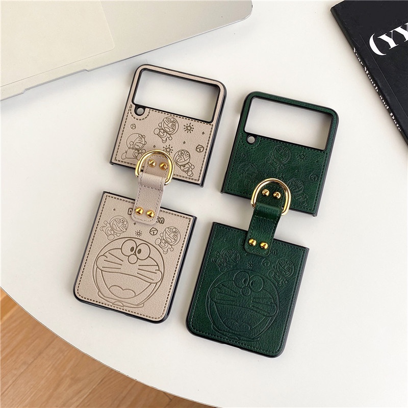 Ốp Điện Thoại Da PU Họa Tiết Hoạt Hình Doraemon Dễ Thương Có Giá Đỡ Cho Samsung Galaxy Z Flip 4 3 2 1 Samsung Z Flip3 5G
