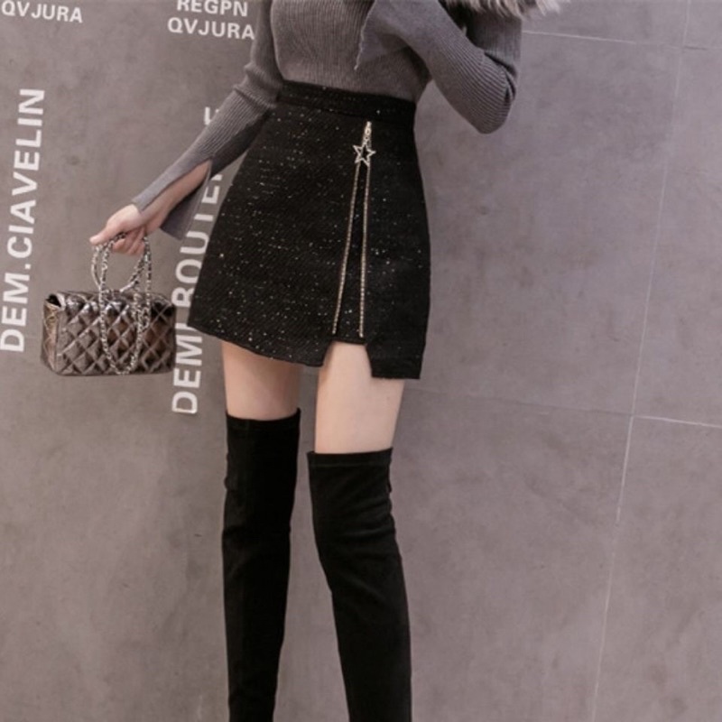 Chân váy dạ kéo khoá phong cách Hàn Quốc