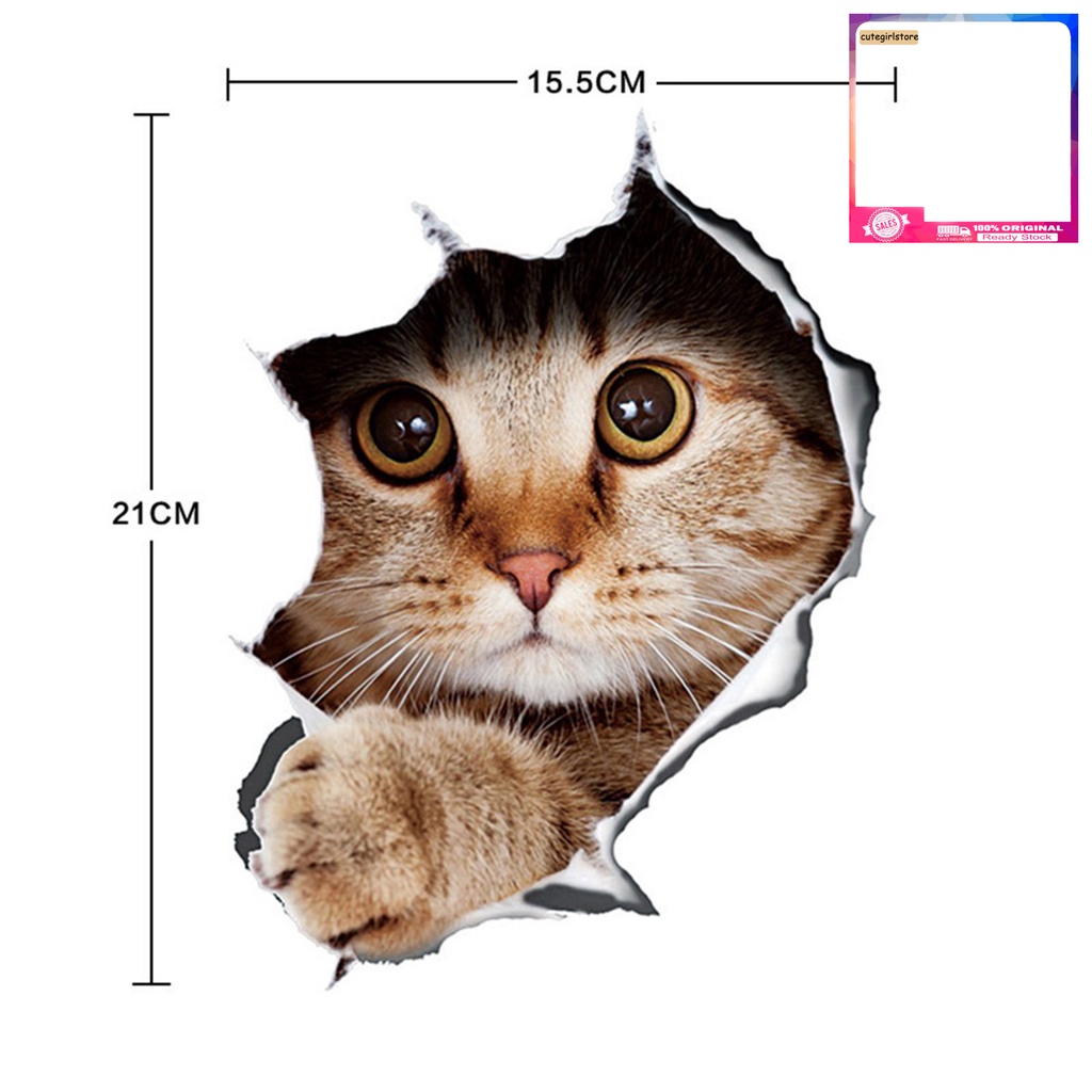Miếng Dán Trang Trí Xe Hơi Tạo Hiệu Ứng 3D Chống Nước Không Phai Hình Mèo Dễ Thương