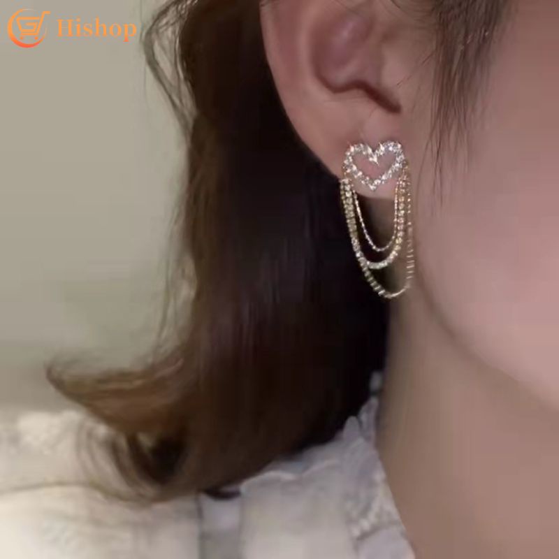 Khuyên Tai Tua Rua Hình Trái Tim Lấp Lánh Cho Nữ