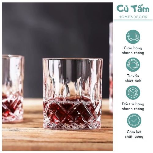 Cốc thủy tinh uống rượu cao cấp, ly thủy tinh uống vang họa tiết tinh tế, sang trọng