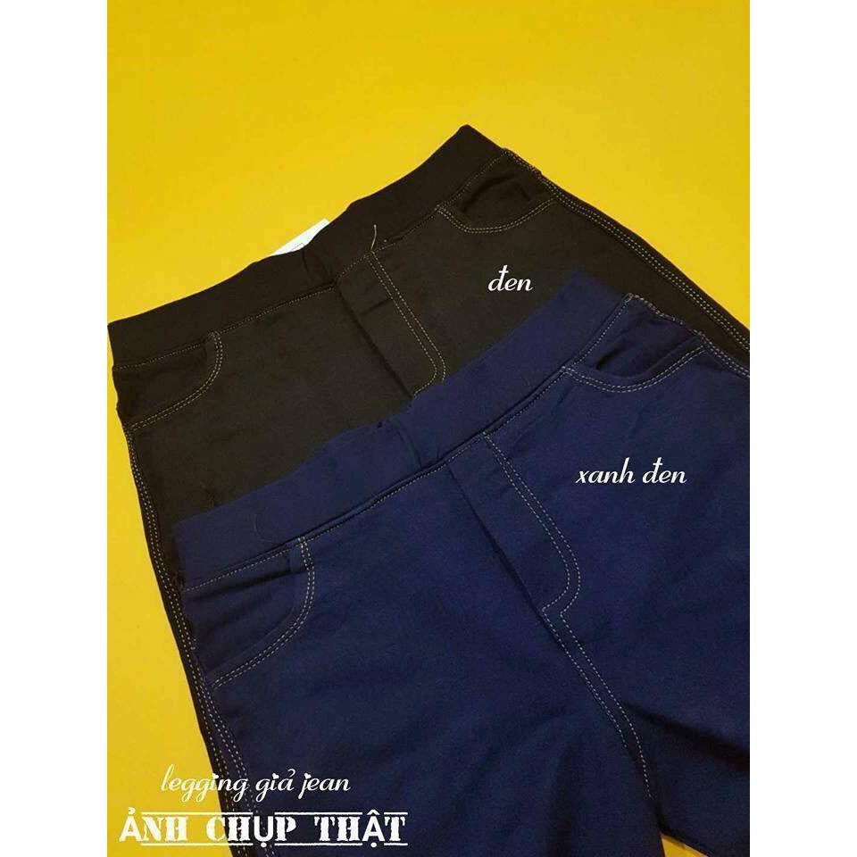 Quần legging giả jean vải cotton da cá co dãn