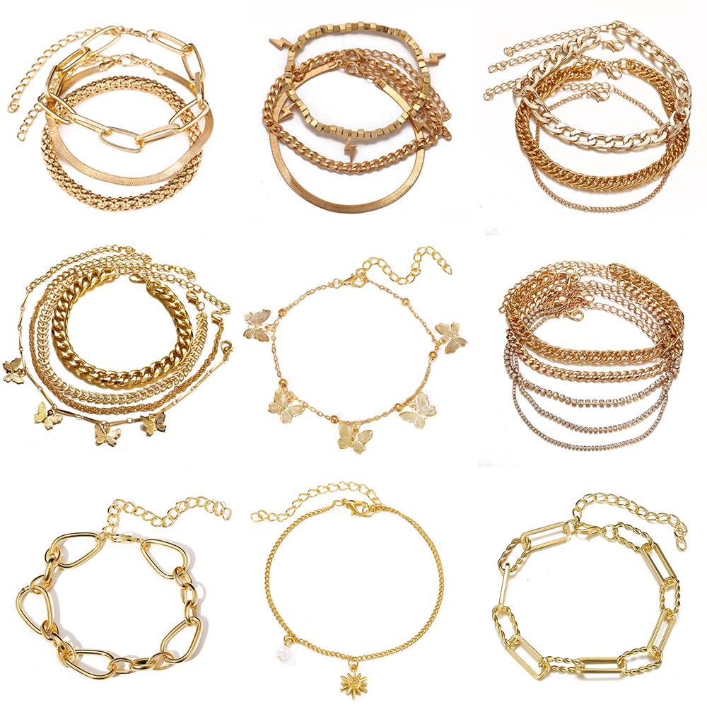 Vòng đeo tay hợp kim nhiều lớp mặt hình bươm bướm phong cách bohemian thời trang cho nữ