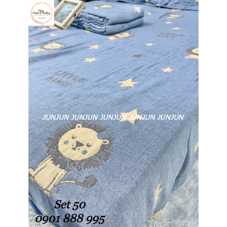 N24_SET Chăn Ga Gối vải Xô Organic cotton dòng cao cấp