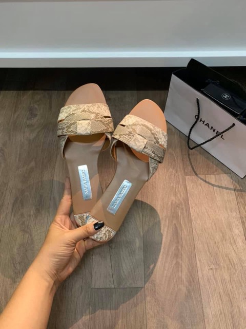 Dép lê nữ quai đan da vân rắn thời trang 2021