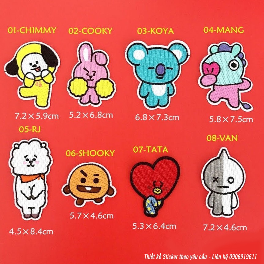 Sticker ủi thêu hình logo BTS Bangtan Chibi - Patch ủi quần áo balo S15