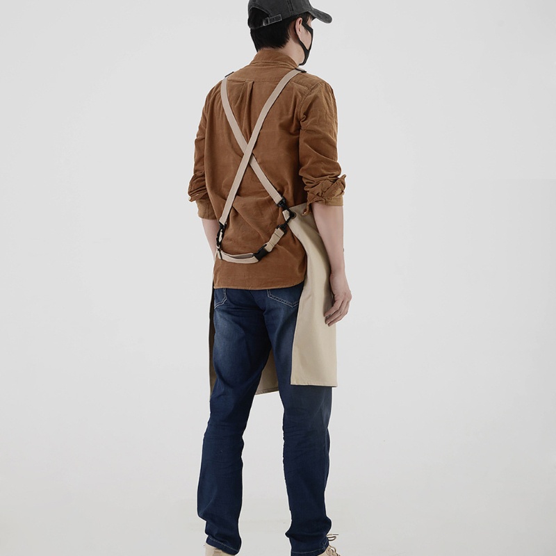 Tạp Dề Vải Denim Chống Thấm Nước Có Túi Đeo Vai Thời Trang