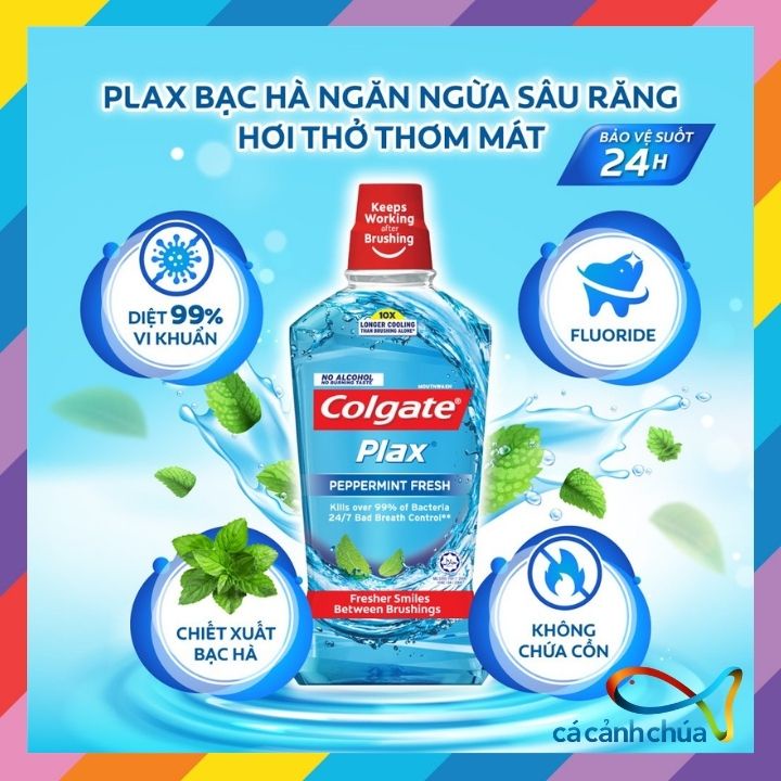 Combo 2 nước súc miệng Colgate diệt 99% vi khuẩn Plax bạc hà 500ml - Thái Lan