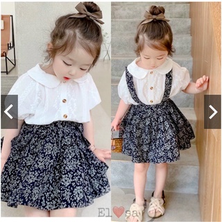 Váy bé gái - Set áo sơ mi kèm yếm hoa siêu xinh cho bé