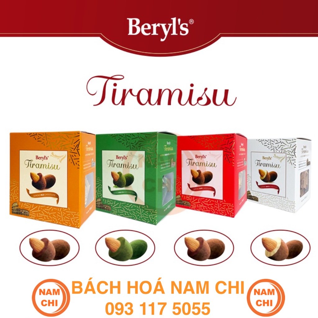 [HỘP 100G] Kẹo Socola Beryl's Tiramisu Bọc Hạnh Nhân Có 4 Vị Socola - Malaysia