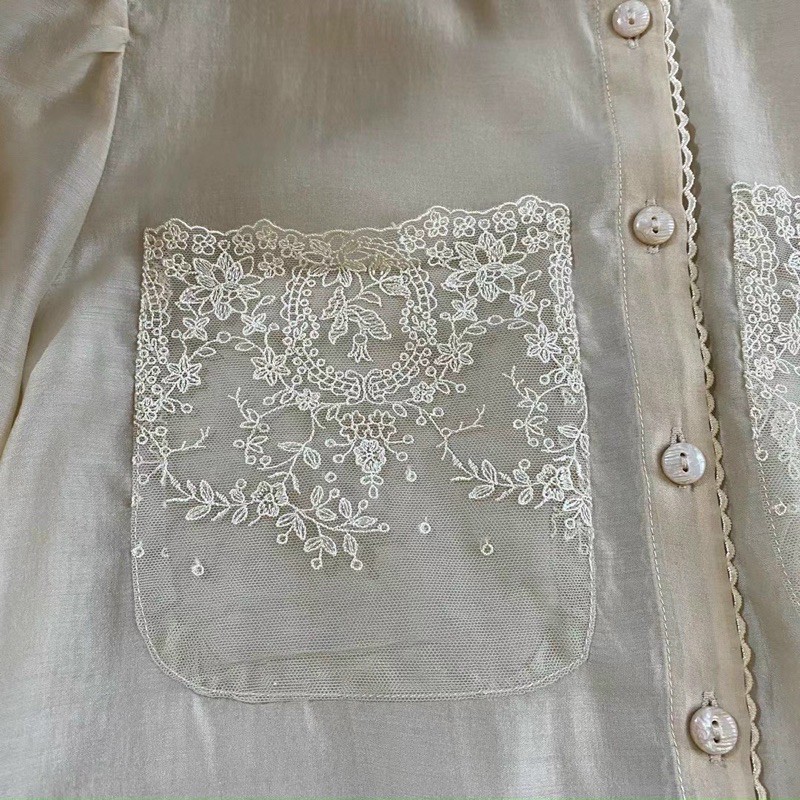 Áo sơ mi phối ren tay dài qccc