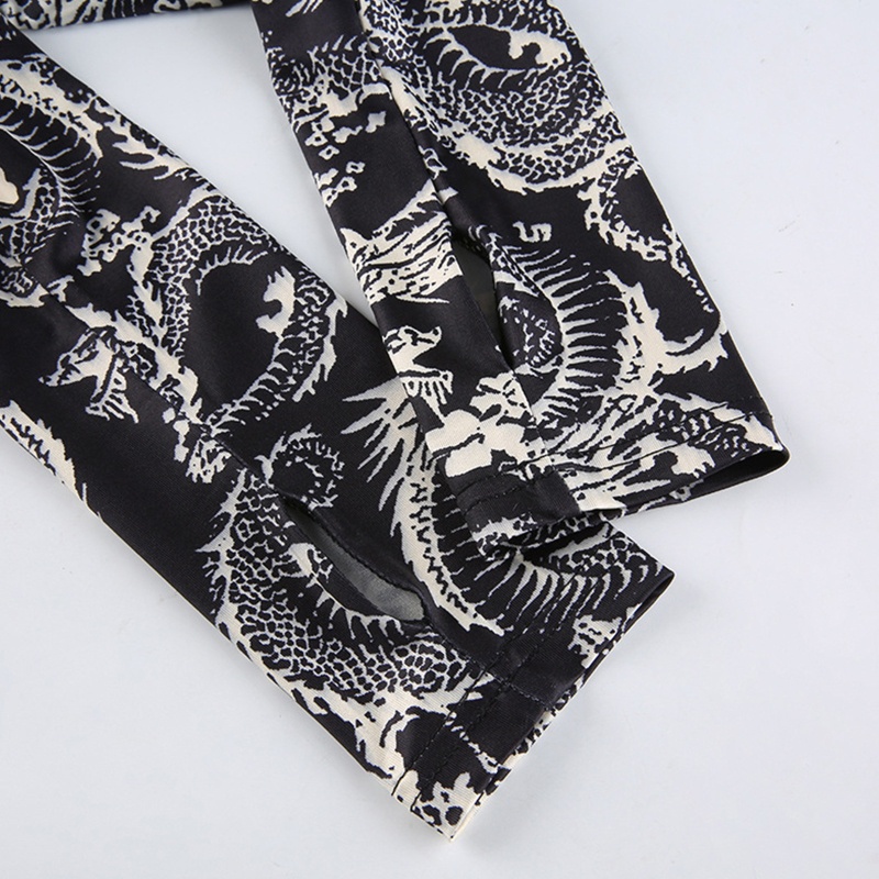 Áo Thun Lửng Tay Dài In Hình Rồng Cá Tính Cho Nữ