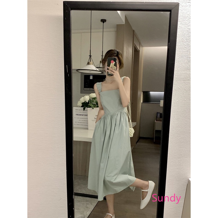 Đầm Hai Dây Màu Trơn Thời Trang Mùa Hè Cho Nữ