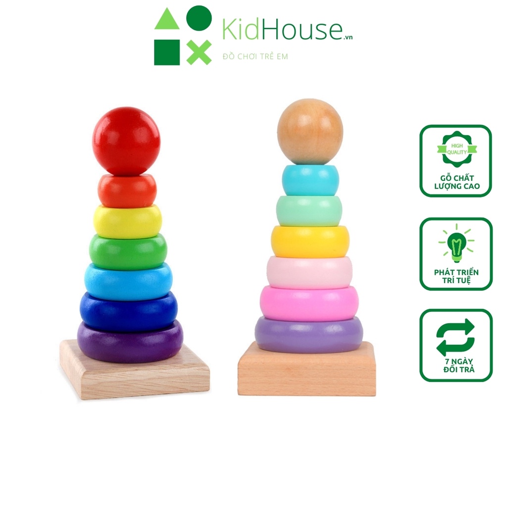 Đồ chơi gỗ montessori, tháp cầu vồng Jenga, bộ xếp hình cho bé giúp bé phát triển trí tuệ KidHouse.vn