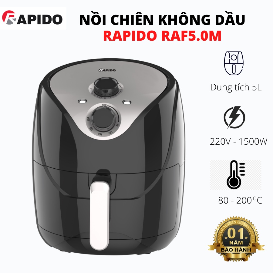 [Mã ELHADEV giảm 4% đơn 300K] NỒI CHIÊN KHÔNG DẦU RAPIDO 5L