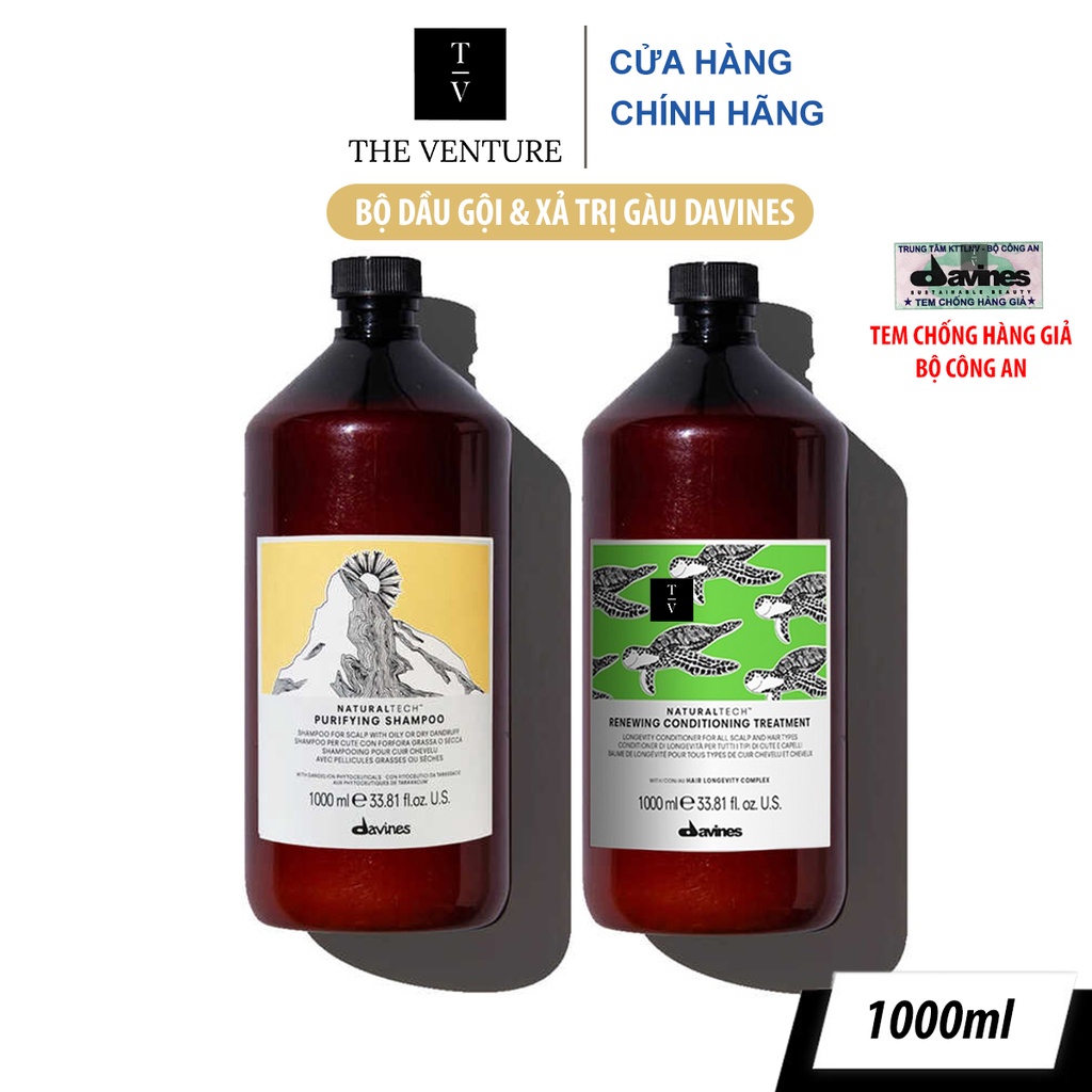 Combo Dầu Gội Tóc Gàu Davines NaturalTech Purifying Shampoo và Dầu Xả Davines Renewing Conditioning Treatment - 1000ml