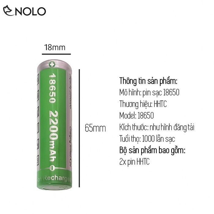 Combo 2 Pin Sạc Lion Rechargeable 3.7V HHTC Loại Vỏ Xanh Chuẩn Model 18650 Dung Lượng 2200mah Loại Tốt