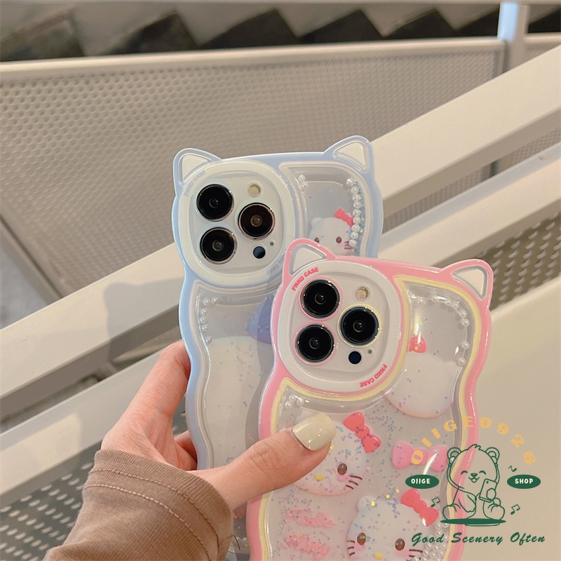Ốp Điện Thoại TPU Hình Tai Mèo Có Nước Kim Tuyến Cho Iphone 13 12 / 11 Pro Max / Xs Max Xr X hello kitty