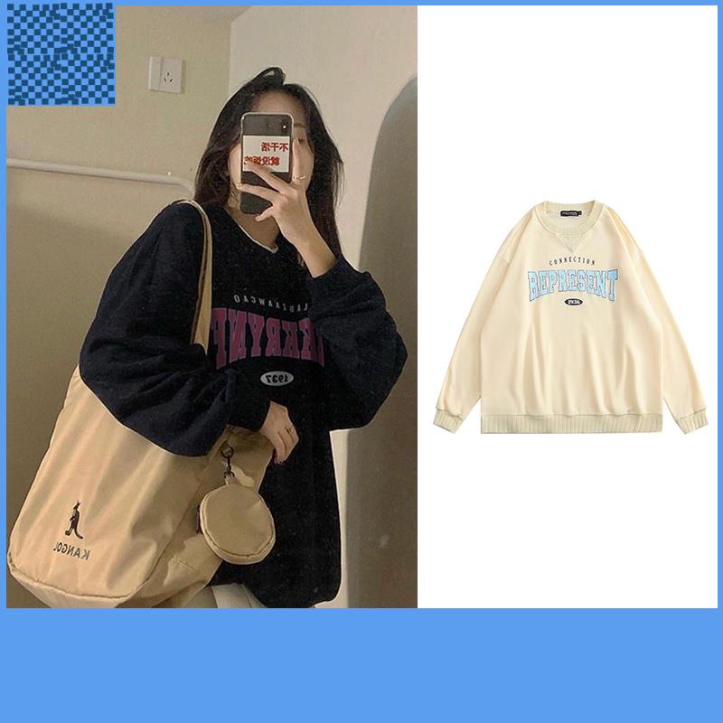 Áo Sweater Tay Dài Dáng Rộng In Chữ Phong Cách Hàn Quốc Retro Cho Nữ 3 Màu Tùy Chọn Xiaozhainv