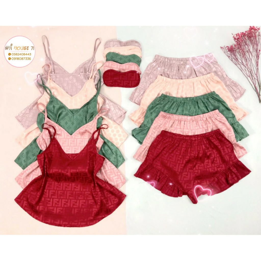 FREESHIP 50K] [GIÁ SỐC] BỘ NGỦ 2 DÂY GẤM SATIN DỆT CHỮ NỔI NHIHOUSE71 QUẦN LAI  BÈO  TẶNG  KÈM BỊT MẮT ĐÁNG YÊU FREESIZE | BigBuy360 - bigbuy360.vn