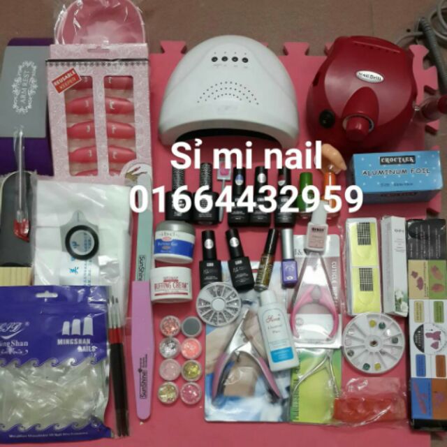 Sét nail dành cho người mới học hoặc thợ mới mở tiệm nail sét gồm máy hơ sun q7 48w siêu bền và máy mài drill lợn