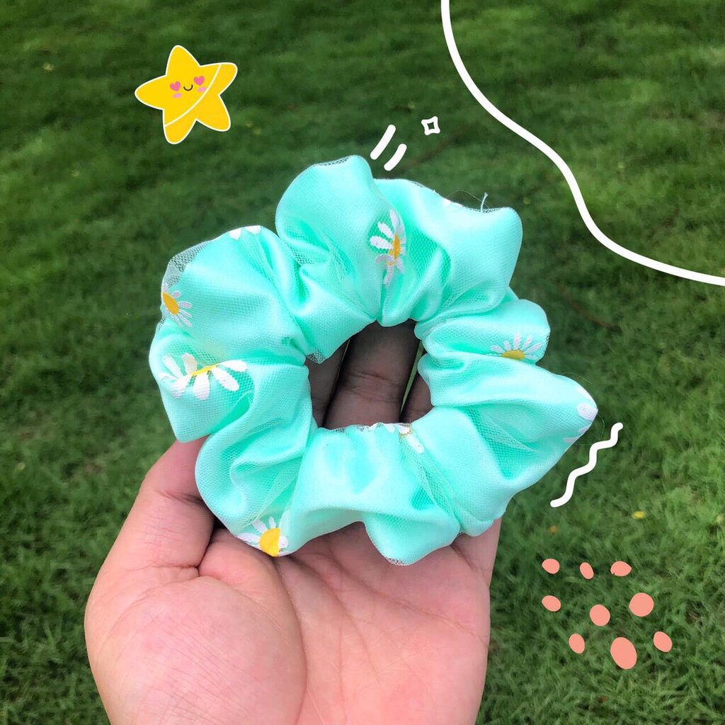 Dây cột tóc vải scrunchies cúc lưới 2 Lớp, đồ buộc tóc crunchies hoa cúc