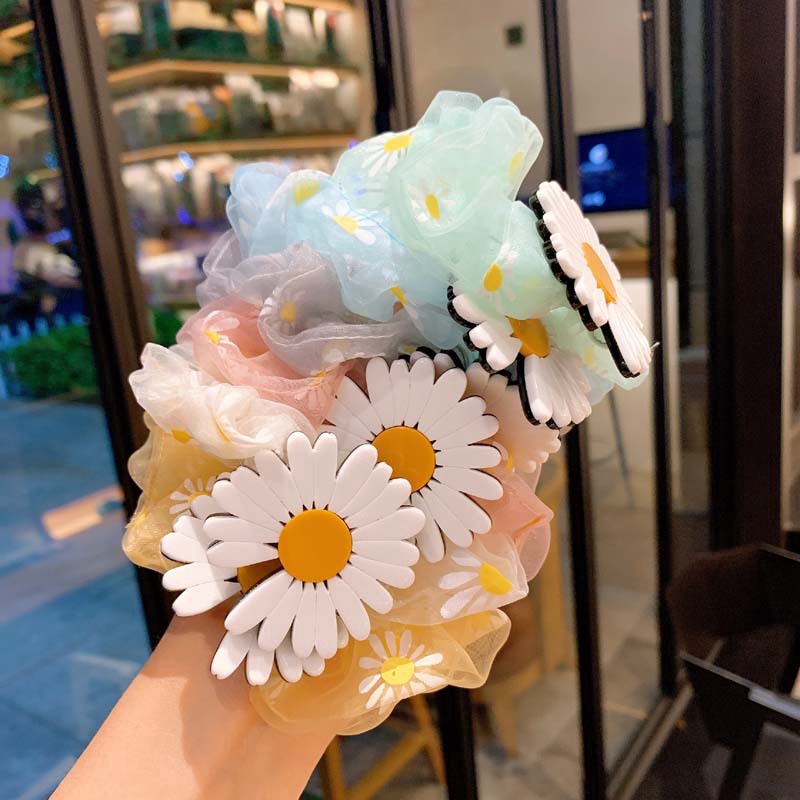 Sweet Chamomile Organza Cute Daisy Gauze Candy Color Hair Rope