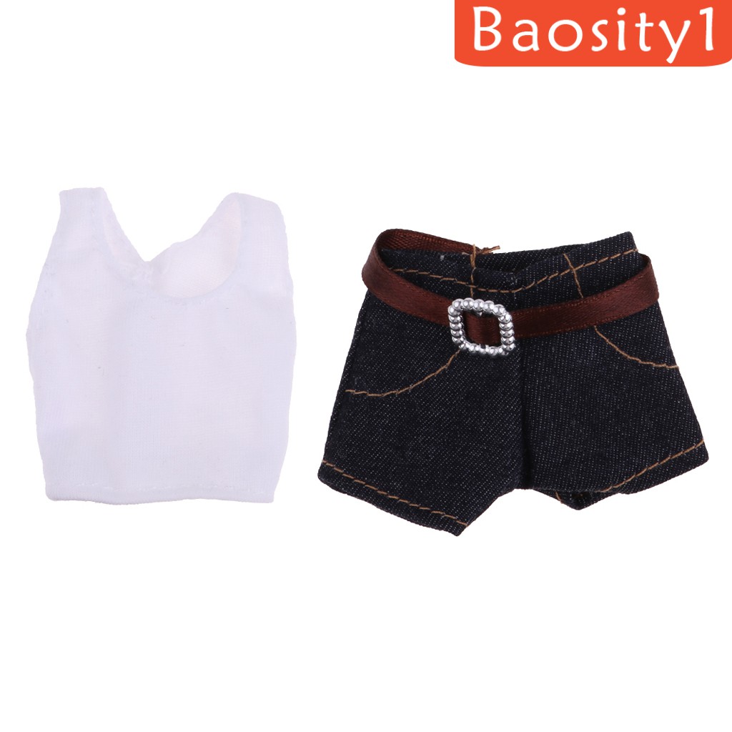 Bộ quần áo hai mảnh gồm áo ba lỗ và quần thời trang đơn giản dành cho búp bê 30cm