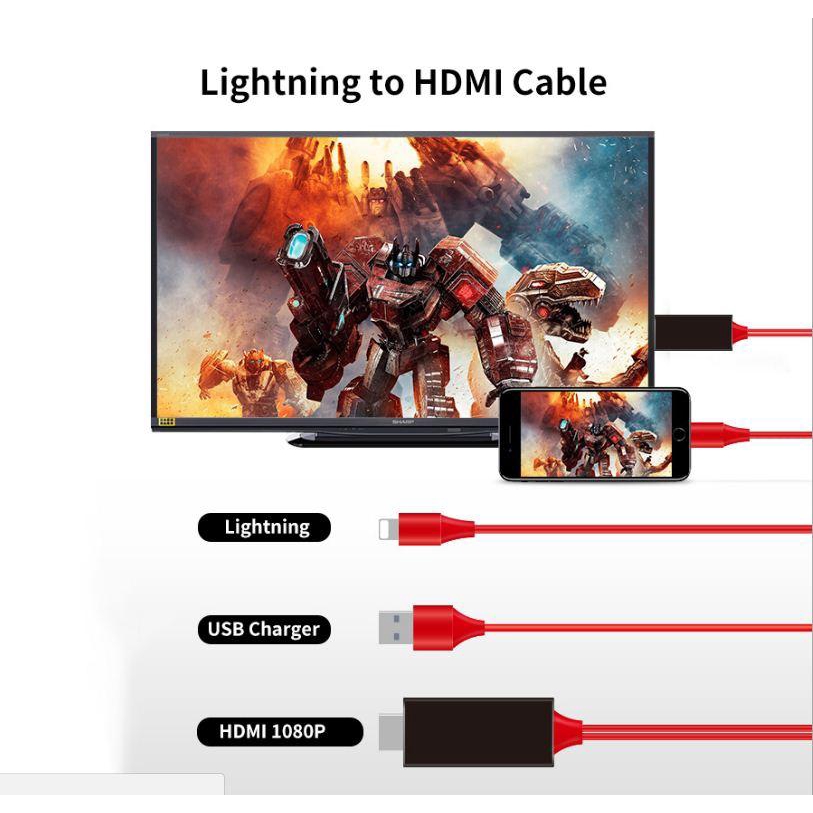 Cáp HDMI Cho Iphone 5/5S + 6/6P + 7/7P/8/X Kết Nối Tivi Máy Chiếu