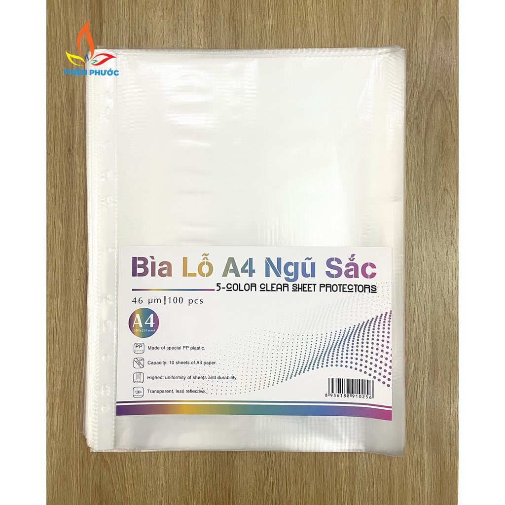 Bìa Lỗ A4 - File 4 lạng ngũ sắc nilong đựng hóa đơn xấp 100 tờ SUKADO